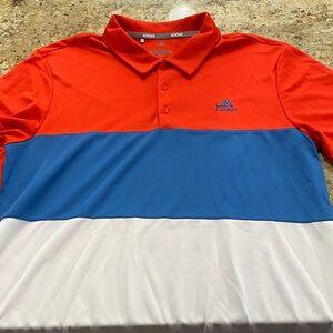 Adidas Men's Tri-Color Polo Shirt in Red, Blue, and White